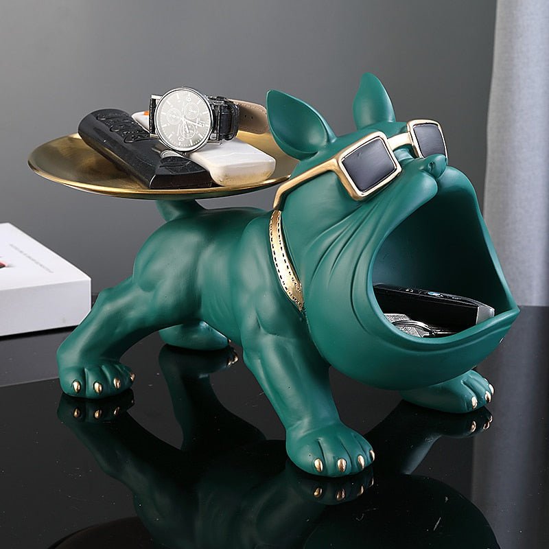Bulldog Resin Storage Sculpture with Removable Metal Tray