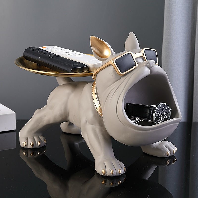 Bulldog Resin Storage Sculpture with Removable Metal Tray