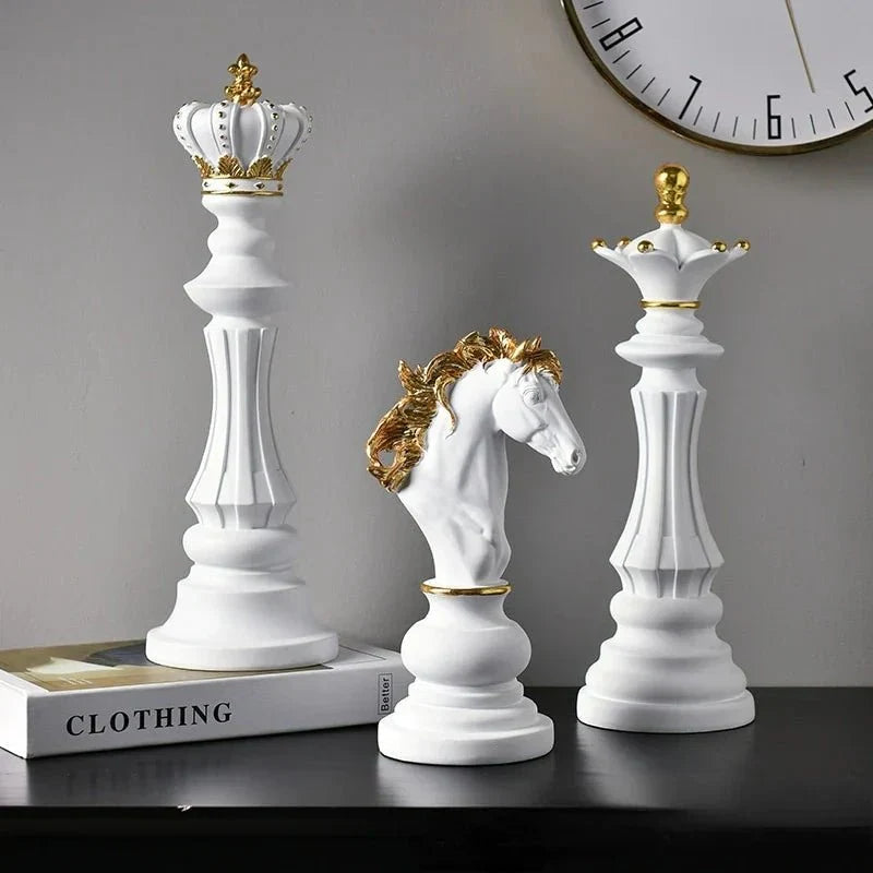 Oversized Chess Piece Resin Sculpture with Gold Details