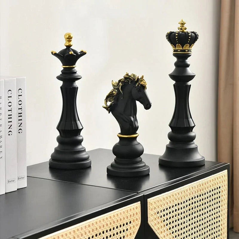 Oversized Chess Piece Resin Sculpture with Gold Details
