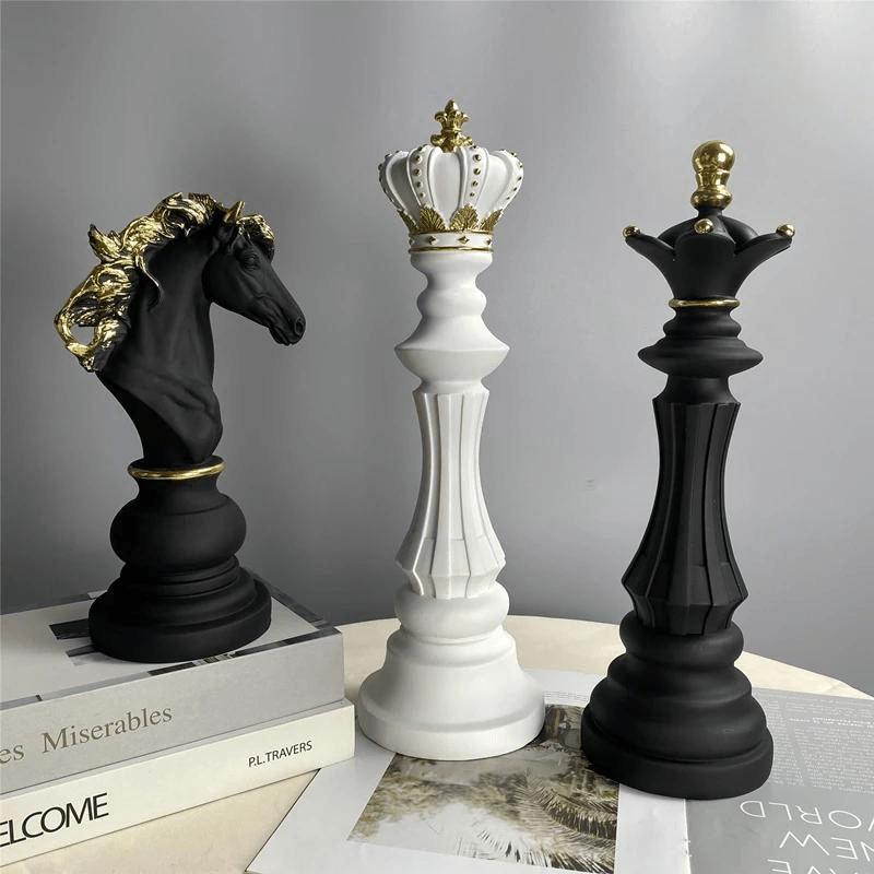 Oversized Chess Piece Resin Sculpture with Gold Details
