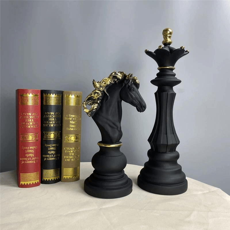Oversized Chess Piece Resin Sculpture with Gold Details