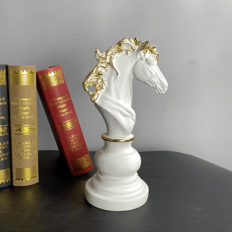 Oversized Chess Piece Resin Sculpture with Gold Details