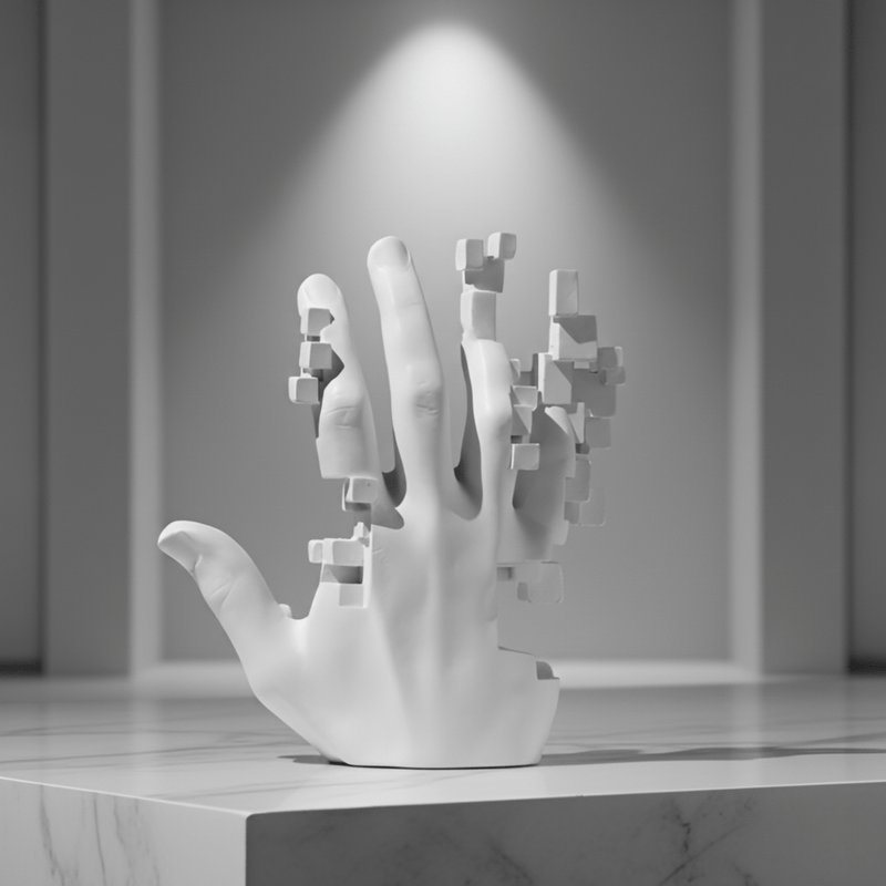 Abstract Mosaic Hand Resin Sculpture with Pixelated Design