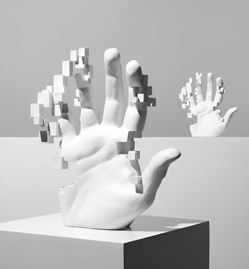 Abstract Mosaic Hand Resin Sculpture with Pixelated Design