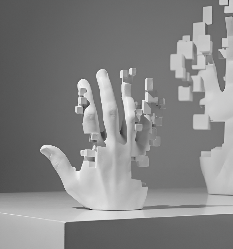 Abstract Mosaic Hand Resin Sculpture with Pixelated Design