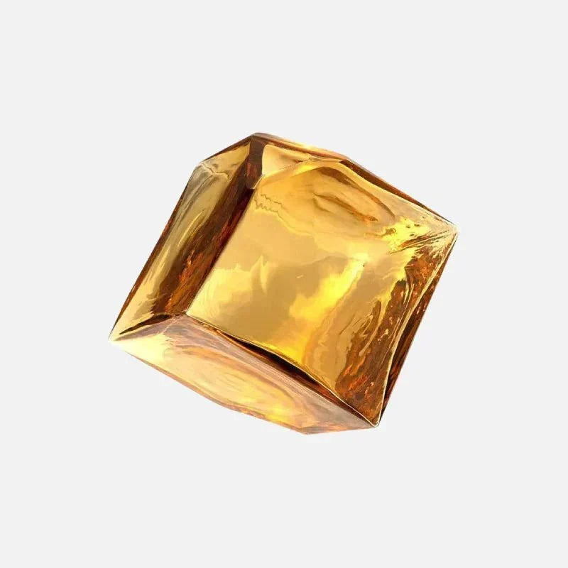 Amber Hammered Glass Cube Vase with Geometric Design