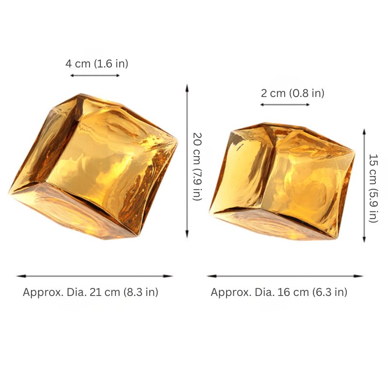Amber Hammered Glass Cube Vase with Geometric Design
