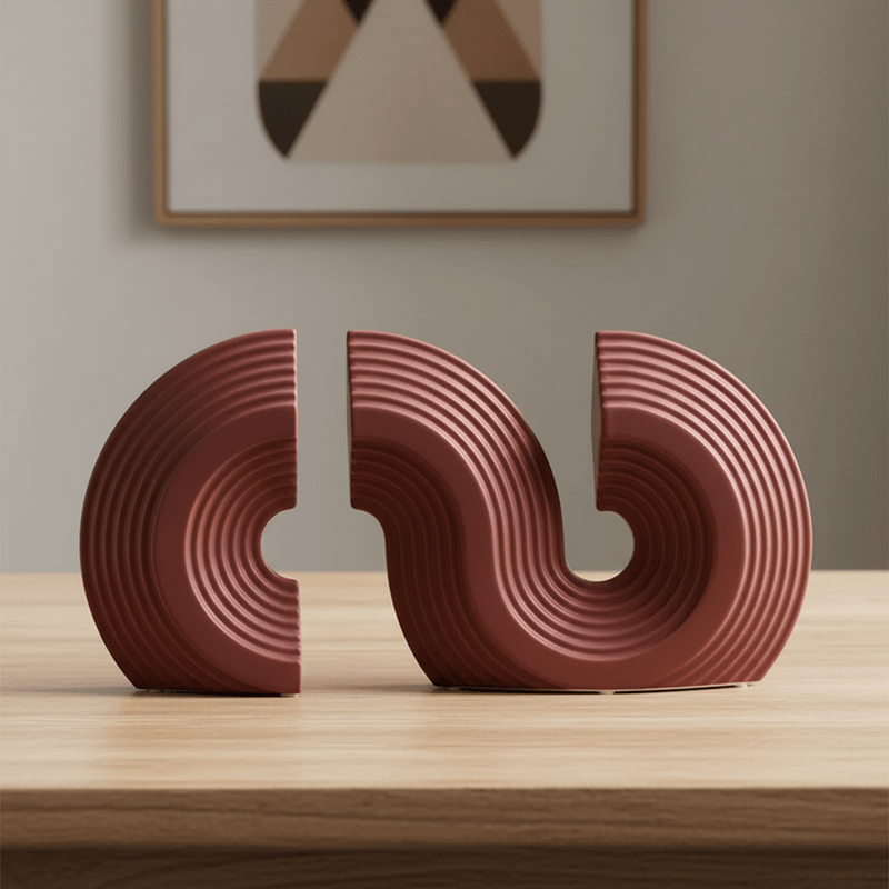 Sculptural Ribbed Ceramic Arch Bookends Two-Piece Set