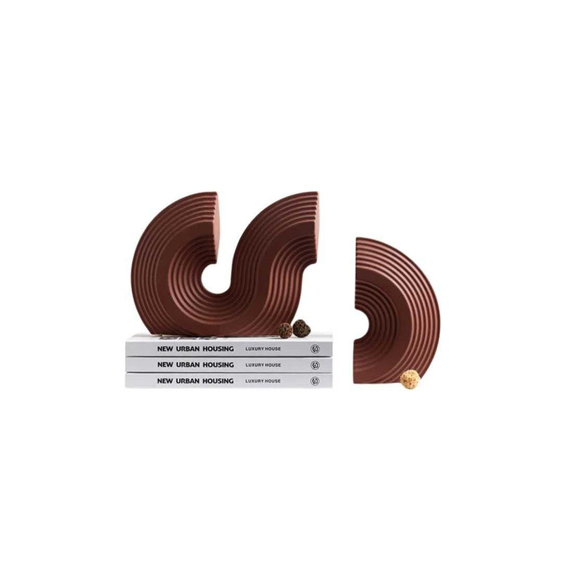Sculptural Ribbed Ceramic Arch Bookends Two-Piece Set