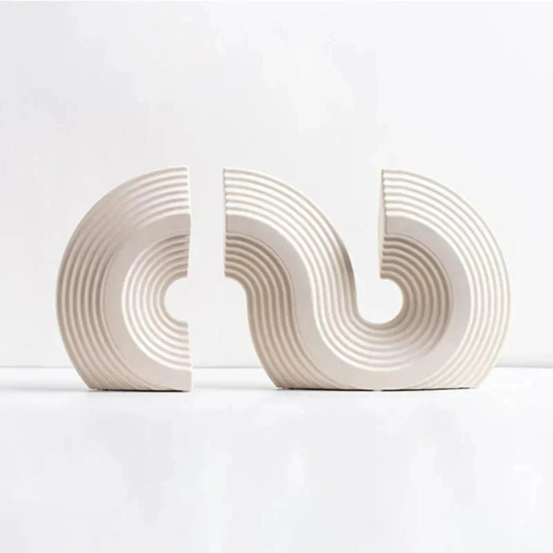 Sculptural Ribbed Ceramic Arch Bookends Two-Piece Set