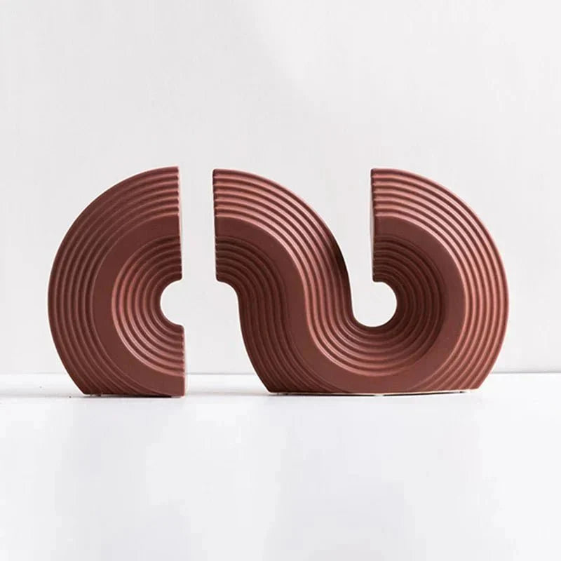 Sculptural Ribbed Ceramic Arch Bookends Two-Piece Set