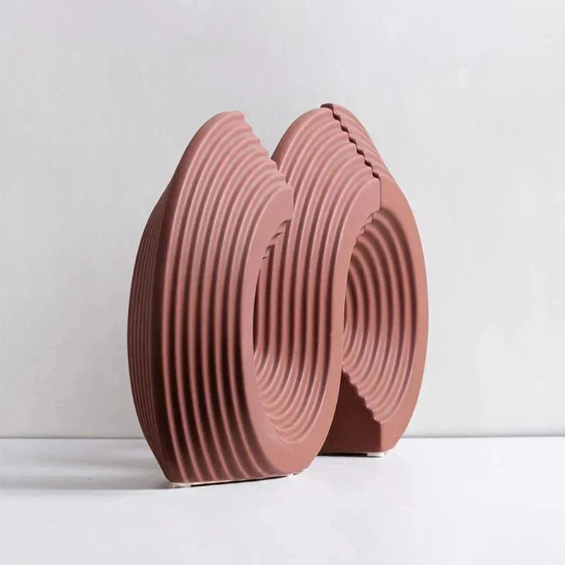 Sculptural Ribbed Ceramic Arch Bookends Two-Piece Set