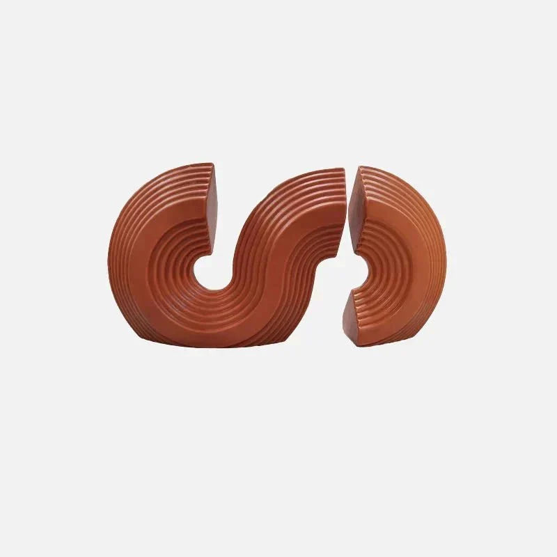 Sculptural Ribbed Ceramic Arch Bookends Two-Piece Set