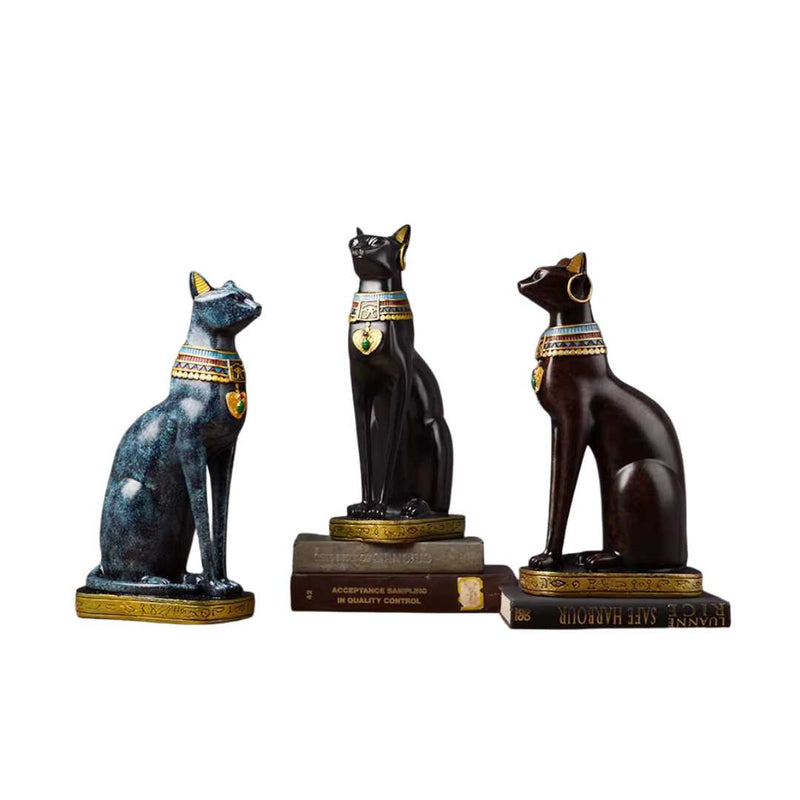 Egyptian Cat Resin Figurine with Gold Accent Details