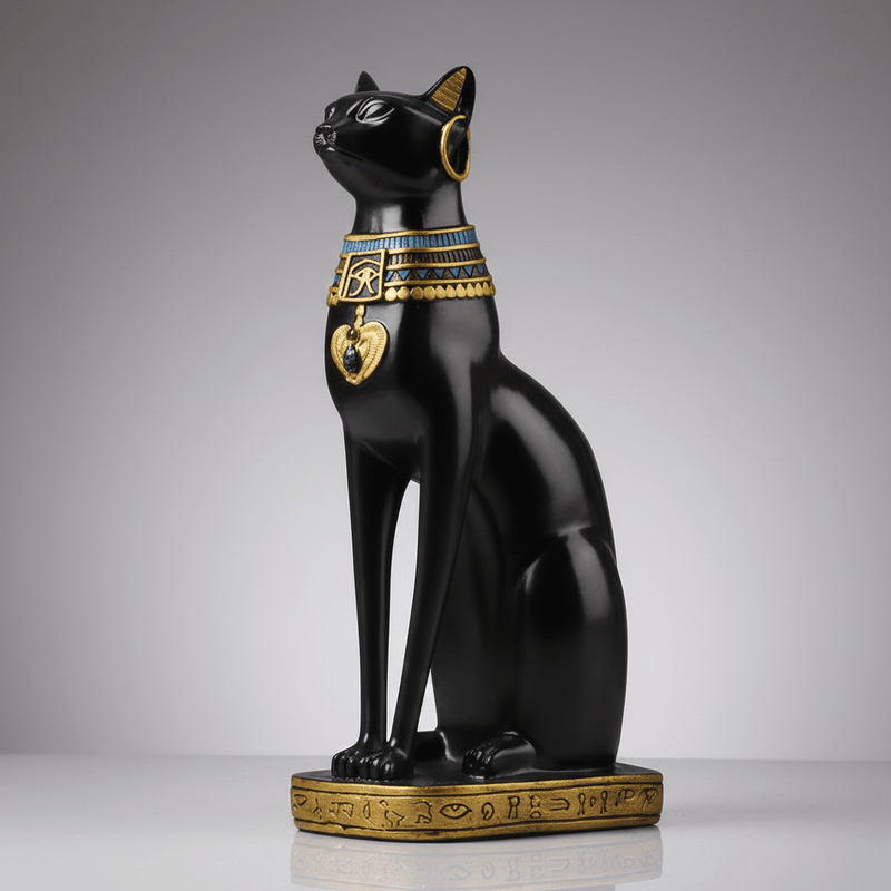 Egyptian Cat Resin Figurine with Gold Accent Details