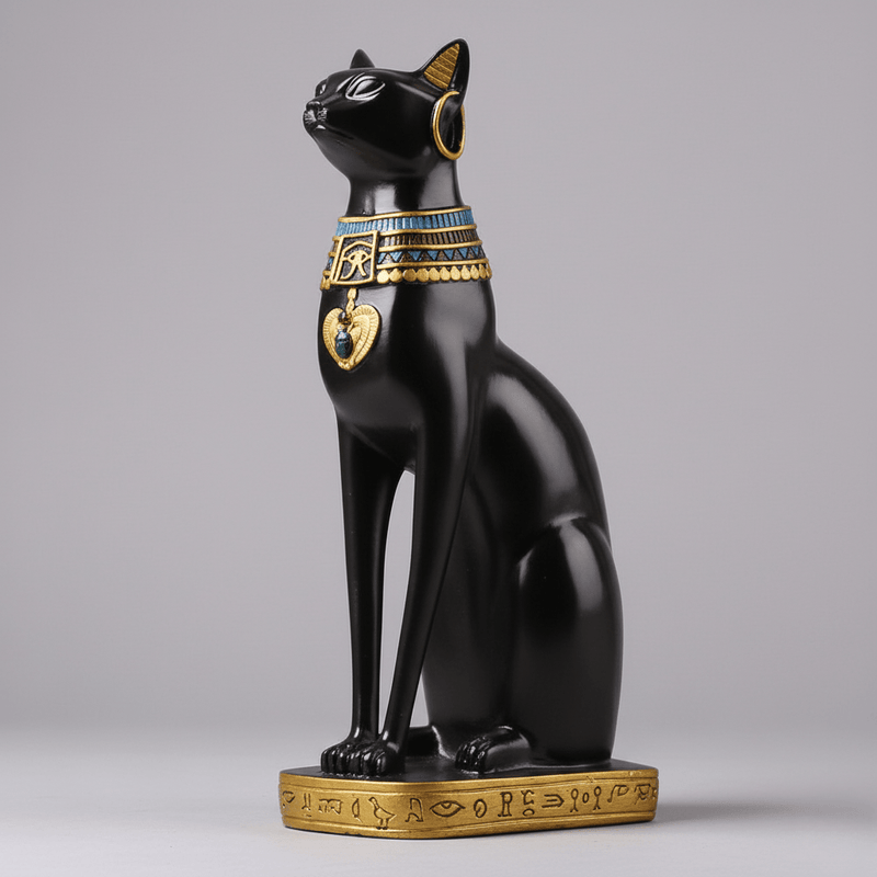 Egyptian Cat Resin Figurine with Gold Accent Details