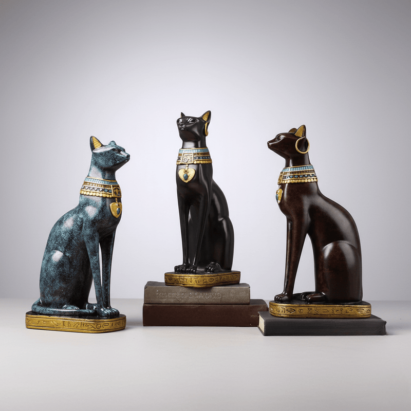 Egyptian Cat Resin Figurine with Gold Accent Details