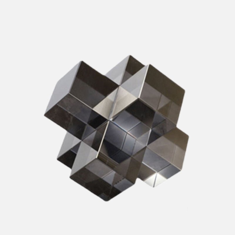 Geometric Interlocking Crystal Cube Sculpture and Paperweight