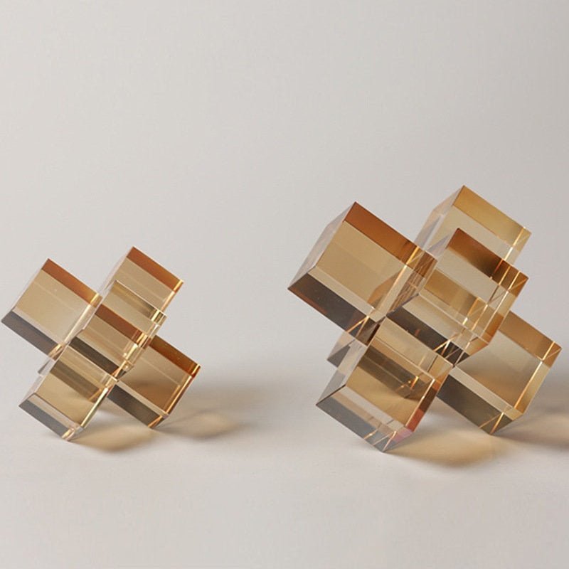 Geometric Interlocking Crystal Cube Sculpture and Paperweight