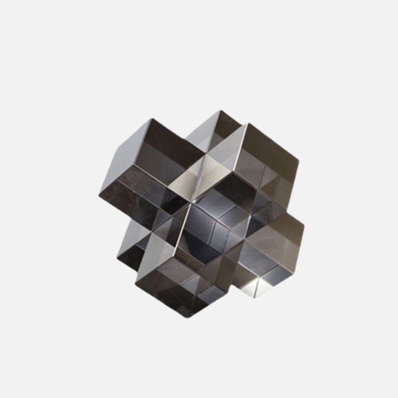 Geometric Interlocking Crystal Cube Sculpture and Paperweight