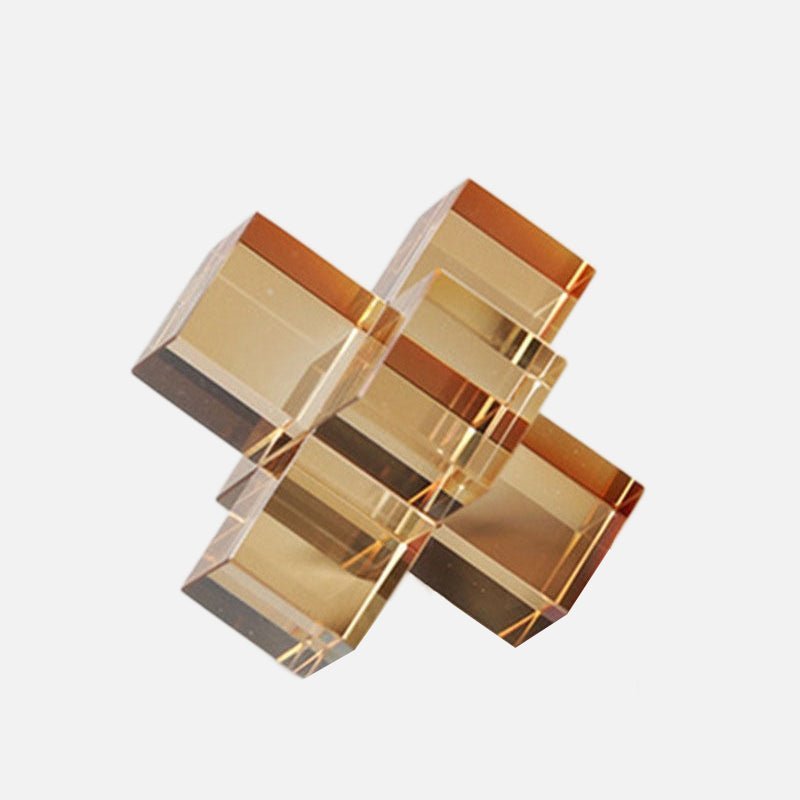 Geometric Interlocking Crystal Cube Sculpture and Paperweight