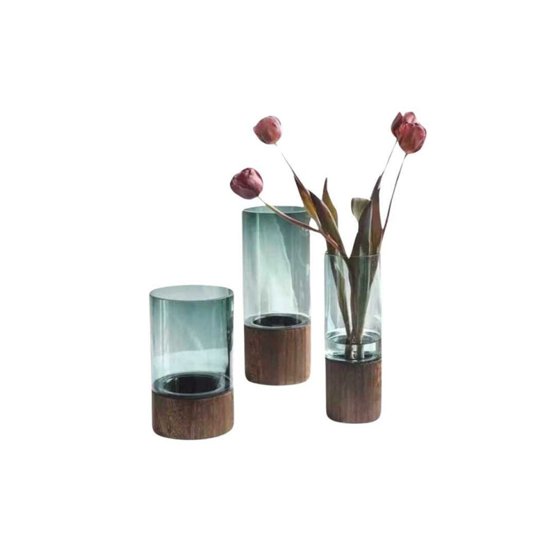 Modern Wood and Acrylic Cylindrical Flower Vase