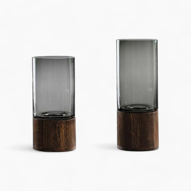 Modern Wood and Acrylic Cylindrical Flower Vase