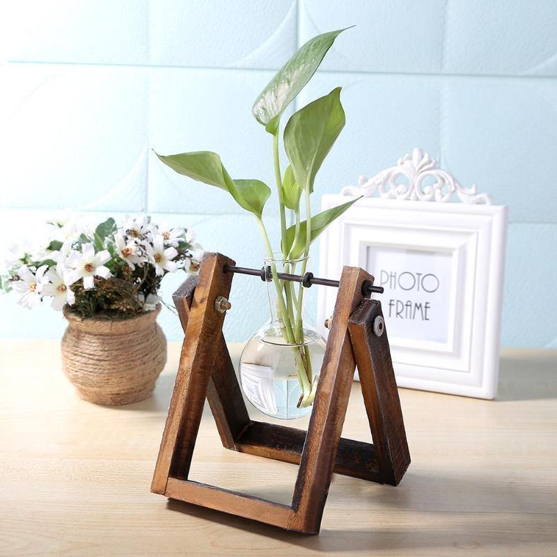 Wooden Plant Propagation Station with Clear Glass Vases