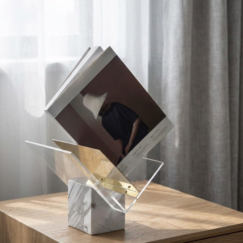 Modern Marble and Clear Acrylic Book Display Stand