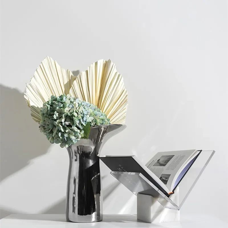 Modern Marble and Clear Acrylic Book Display Stand