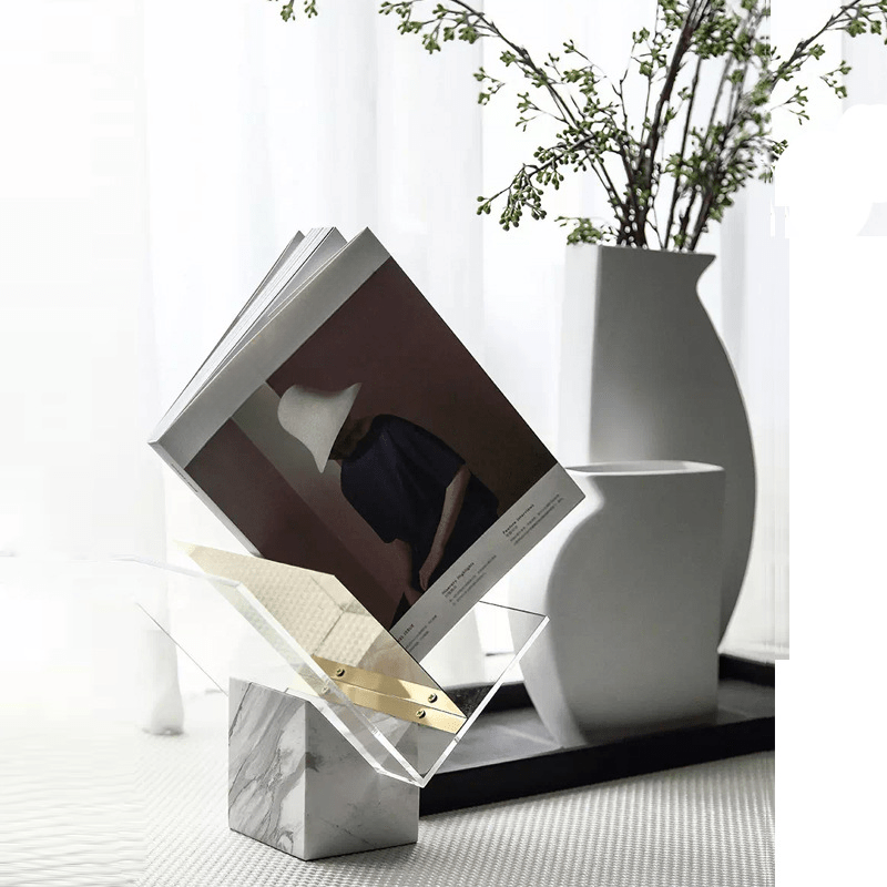 Modern Marble and Clear Acrylic Book Display Stand