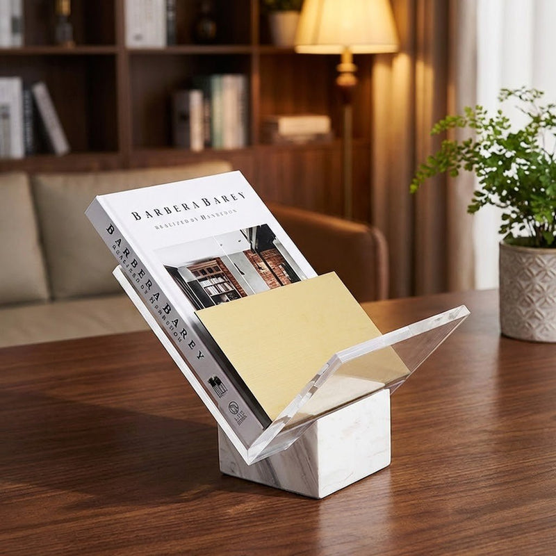 Modern Marble and Clear Acrylic Book Display Stand