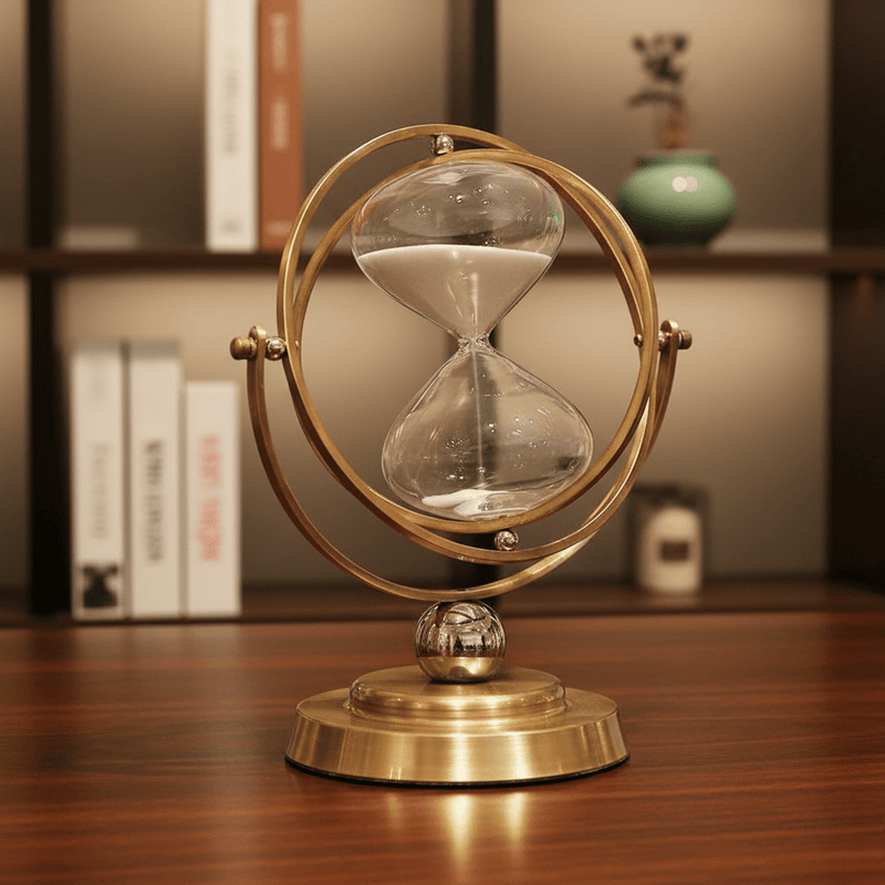Rotating Metal Gimbal Hourglass Sand Timer with Stand