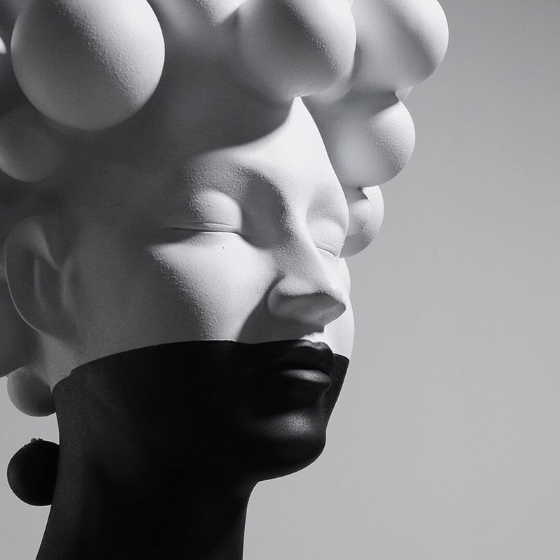 Abstract Female Resin Bust Sculpture with Bubble Hair Design