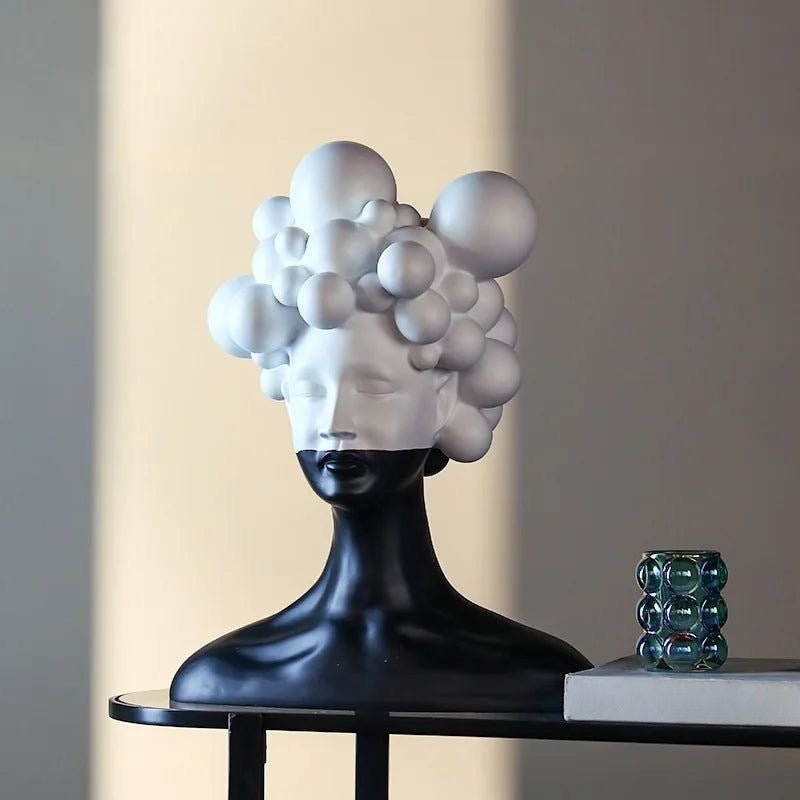 Abstract Female Resin Bust Sculpture with Bubble Hair Design