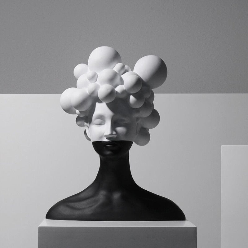 Abstract Female Resin Bust Sculpture with Bubble Hair Design
