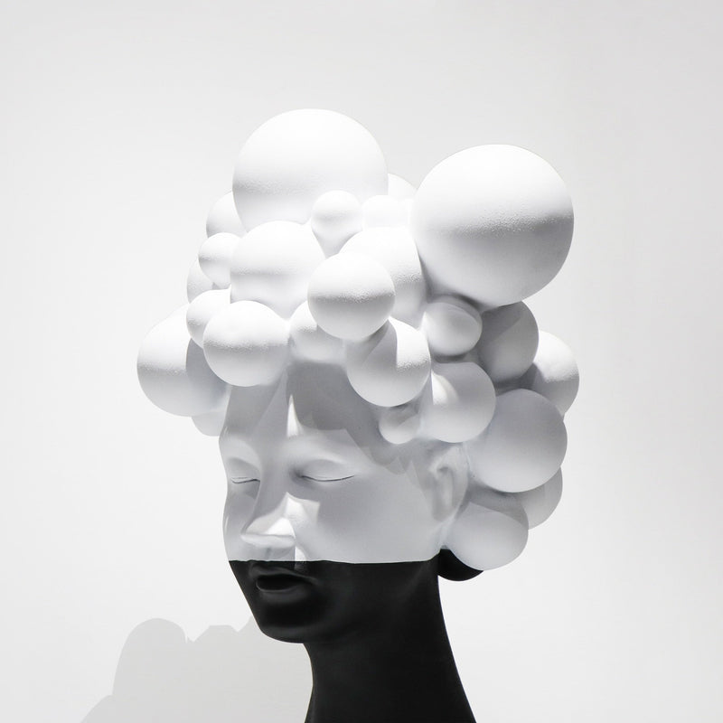 Abstract Female Resin Bust Sculpture with Bubble Hair Design