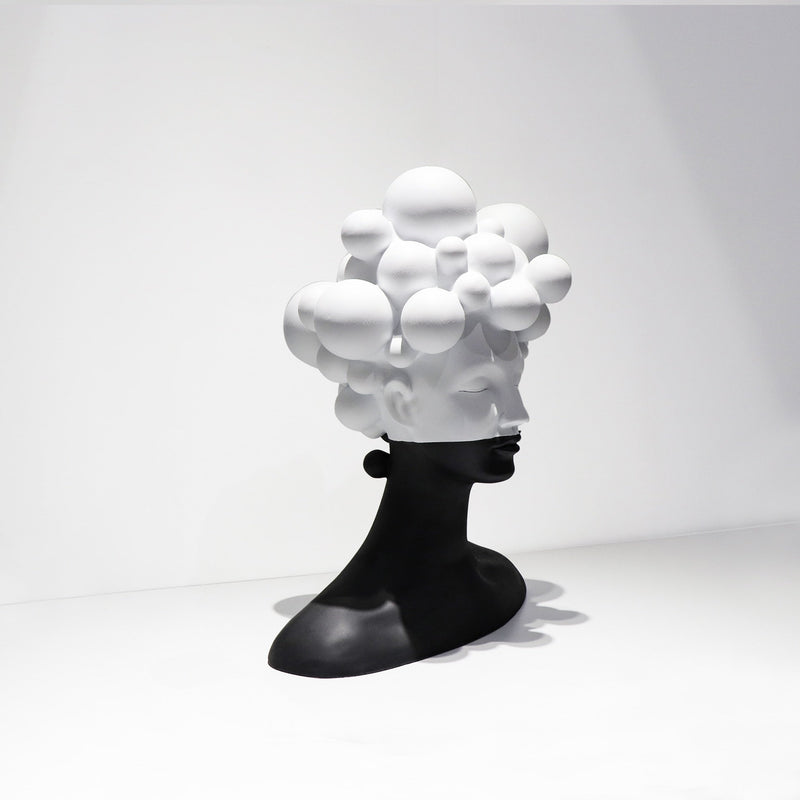 Abstract Female Resin Bust Sculpture with Bubble Hair Design