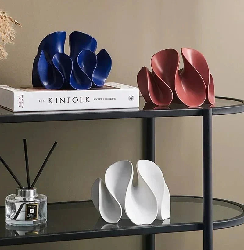 Abstract Flowing Petal Resin Sculpture and Decorative Bookend