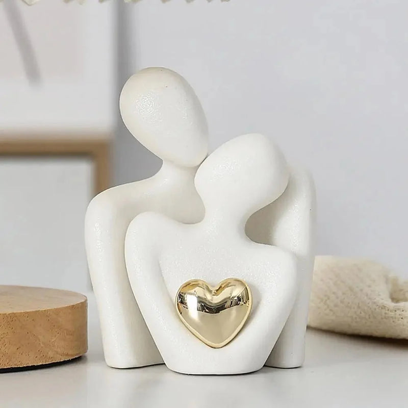 Abstract Couple Ceramic Sculpture with Gold Heart Detail