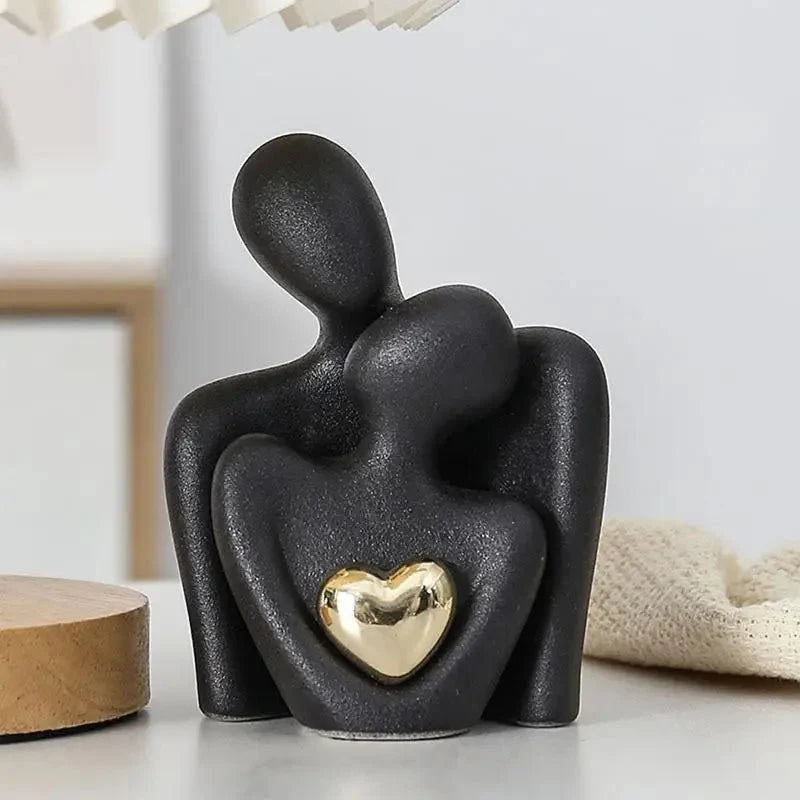 Abstract Couple Ceramic Sculpture with Gold Heart Detail