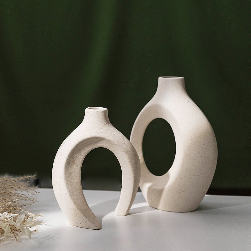 Two-Piece Abstract Interlocking Ceramic Decorative Vase Set