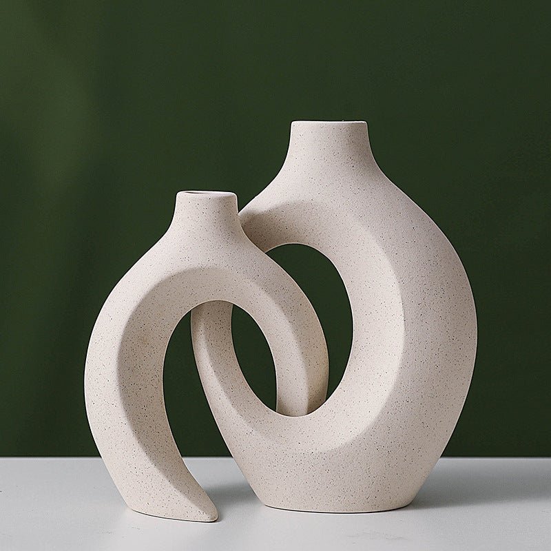 Two-Piece Abstract Interlocking Ceramic Decorative Vase Set