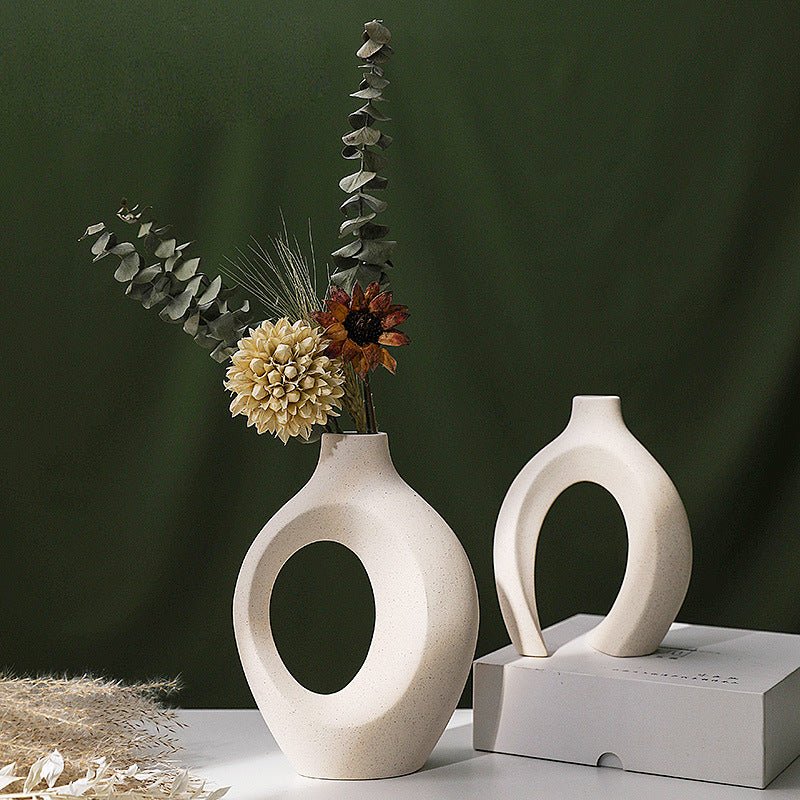Two-Piece Abstract Interlocking Ceramic Decorative Vase Set