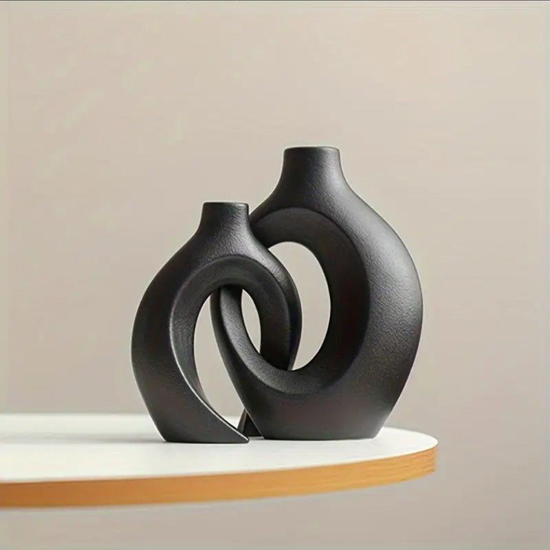 Two-Piece Abstract Interlocking Ceramic Decorative Vase Set