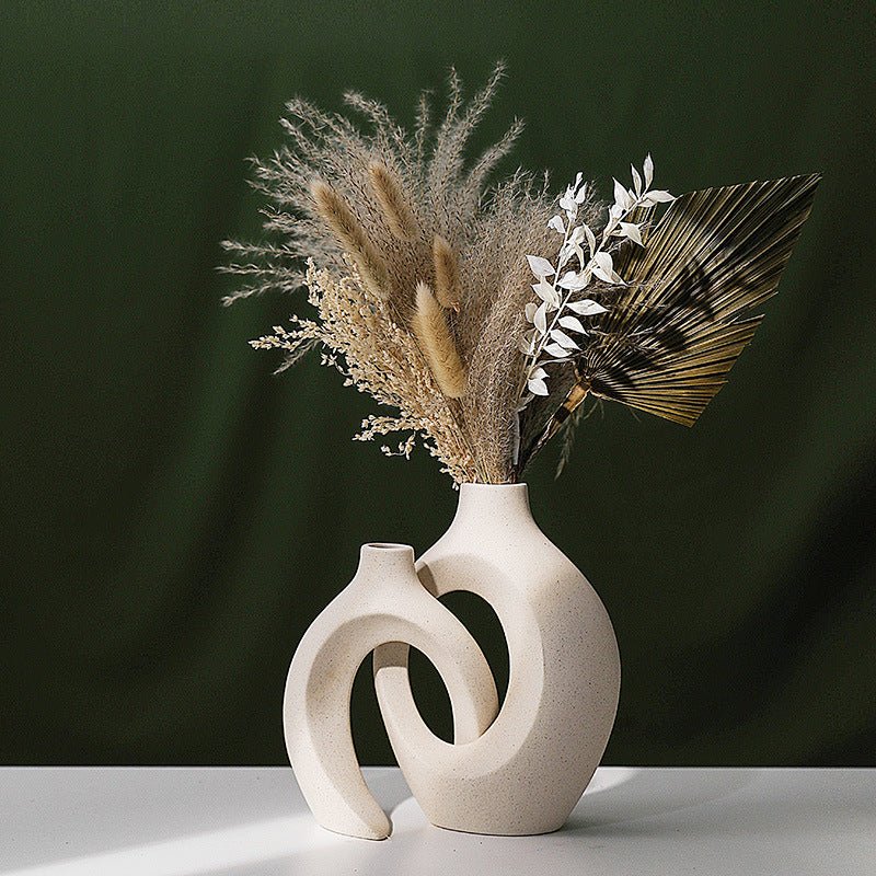 Two-Piece Abstract Interlocking Ceramic Decorative Vase Set