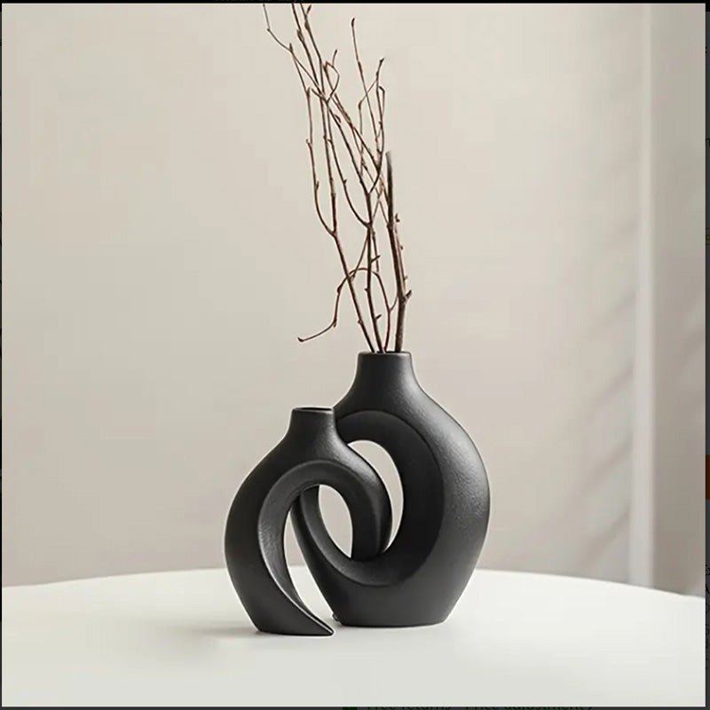 Two-Piece Abstract Interlocking Ceramic Decorative Vase Set
