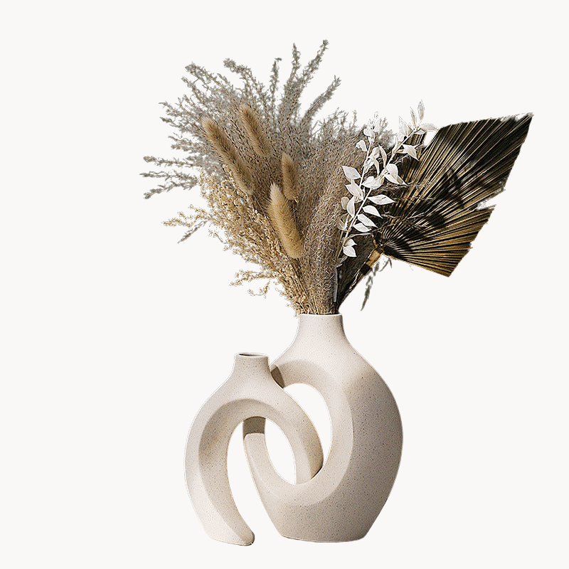Two-Piece Abstract Interlocking Ceramic Decorative Vase Set