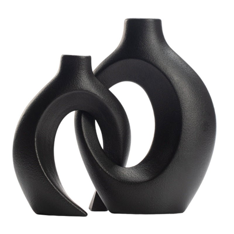 Two-Piece Abstract Interlocking Ceramic Decorative Vase Set